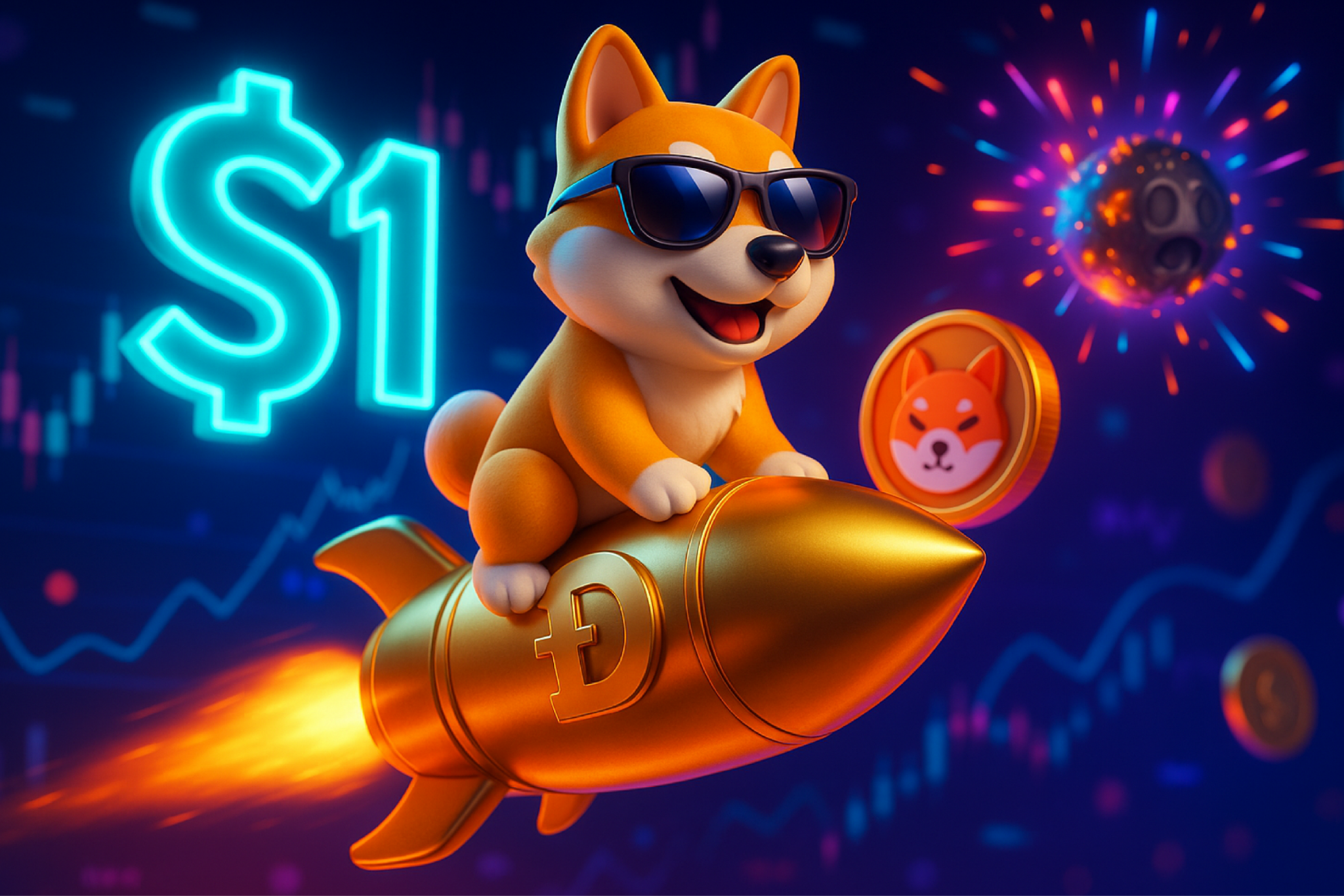 Dogecoin(Doge)眼睛$ 1突破 - 什布集会继续进行,而这种模因硬币是实时的抛物线